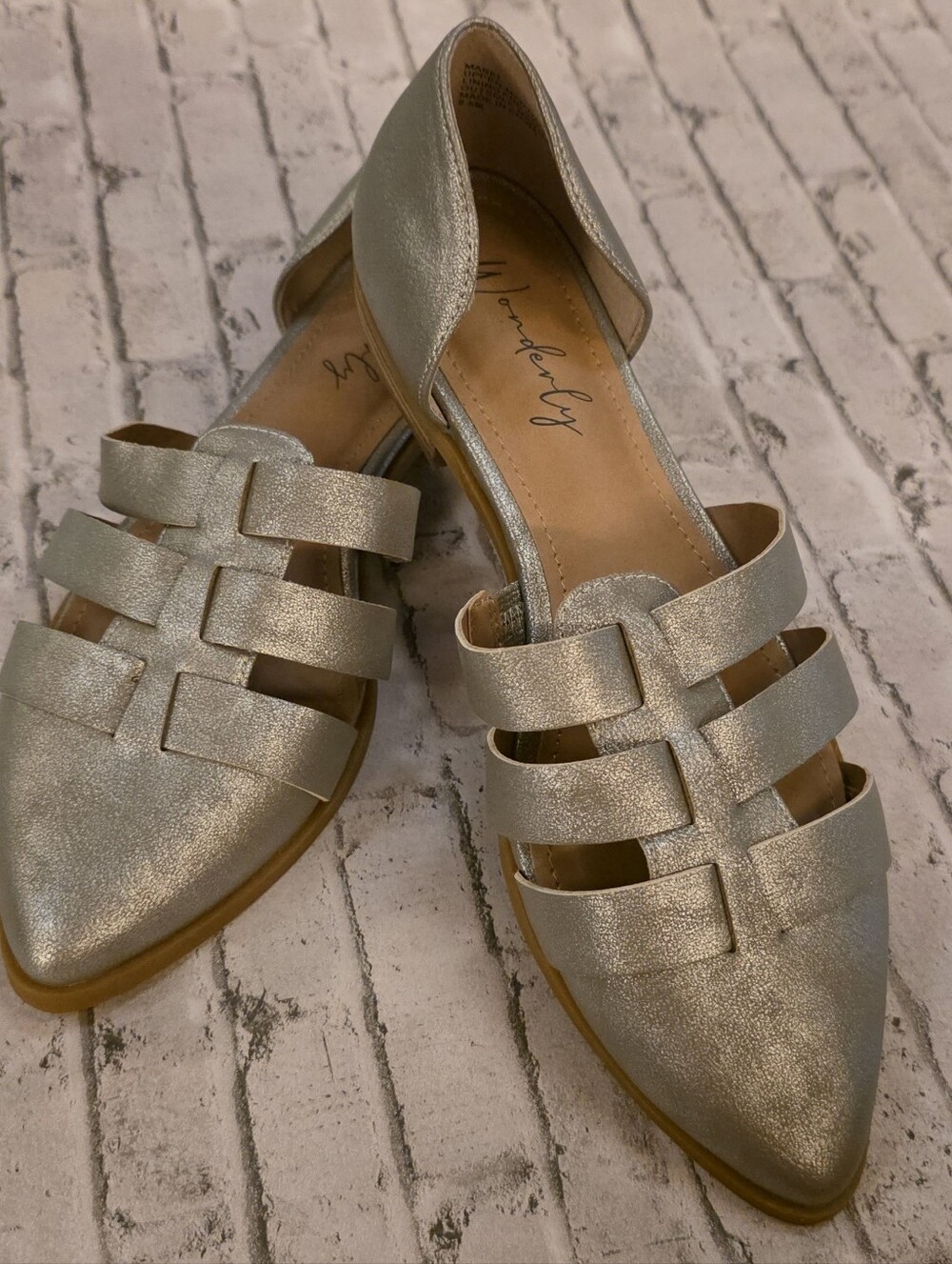 Wonderly Mabel Metallic Silver Strappy Pointed D'Orsay Flats 8.5